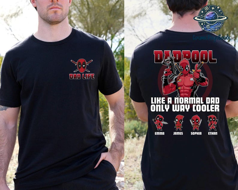 Camiseta personalizada de Deadpool para el Día del Padre, camiseta de Dadpool, camiseta genial para papá, camiseta de superhéroe para papá, regalo para papá primerizo, camiseta personalizada con nombre para niño imagen 1