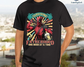 Deadpool Surviving Fatherhood One Beer At A Time Shirt, Funny Dadpool Shirt, Fathers Day Shirt, Gift for Dad, Super Hero Dad Shirt