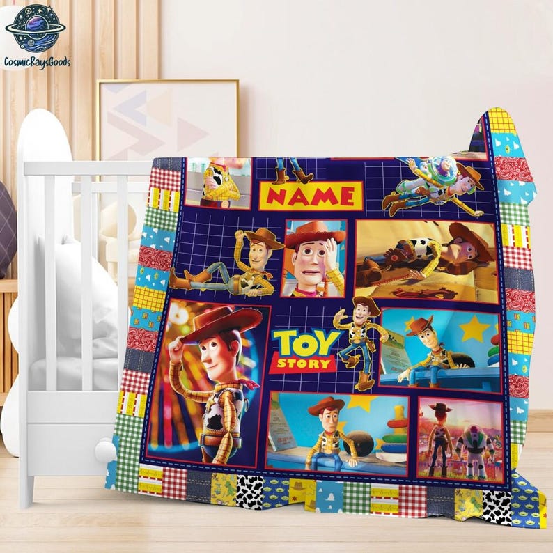 Manta personalizada de Toy Story con nombre, manta de Toy Story de Disneyland, manta de Woody, Buzz y Jessie, regalo de cumpleaños de Toy Story, manta para bebé. imagen 2