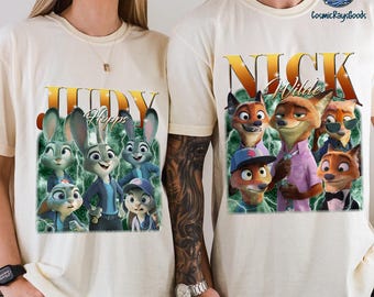 Nick Wilde and Judy Hopps Bootleg Shirt, Zootopia Nick Wilde Judy Hopps Retro Comfort Color T-Shirt, Valentine Gift, Couple Shirts