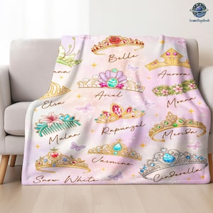 Disneyworld Princess Crown Blanket, Magic Kingdom Princess Blanket, Birthday Girl Gift, Princess Blanket Gift for Her