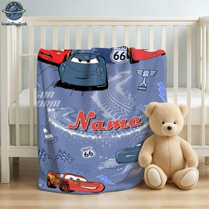 Custom Name Cars Movie Blanket, Lightning McQueen Blanket, Cars Land Blanket, Birthday Boy Gifts Fleece Blanket image 2