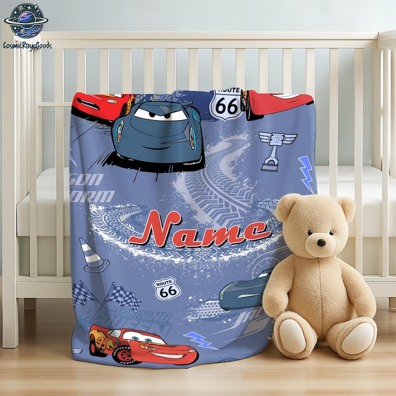 Custom Name Cars Movie Blanket, Lightning McQueen Blanket, Cars Land Blanket, Birthday Boy Gifts Fleece Blanket image 2