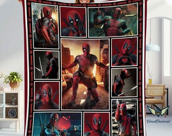 Deadpool Fleece Blanket, Vintage Blanket, Deadpool Throw Blanket Couch Sofa, Superhero Blanket, Deadpool Wolverine Blanket