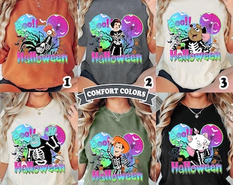 Vintage All Characters Skeleton Halloween Shirt, Mickey and Friends StarWars Chip Dale, Mickey's Not So Scary Halloween Party Tee