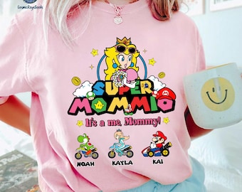 Camiseta personalizada de Super Mommio Kart / Camiseta de Super Mario para mamá / Regalo para mamá / Camiseta del Día de la Madre / Camiseta con nombre de Mario para niños / Super Mario Kart