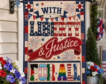 Liberty And Justice For All Faux Patchwork Flag, Subtle Anti Trump Yard Sign, 4th of July Liberal Leftist Lawn Sign, Social Justice