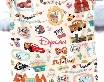 Personalized Coquette Bows Cars Blanket, Lightning McQueen Blanket, Cars Blanket, Baby Boy Blanket