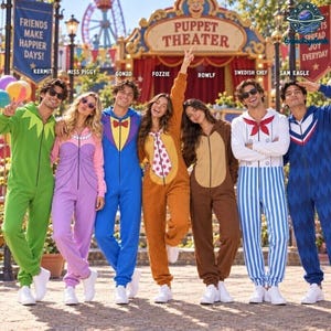 Fantasia de Halloween com os personagens do The Muppets Show, macacão com o rosto grande, ideal para cosplay, fantasia para viagem em família e pijama de Halloween.