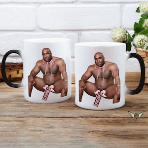 Barry Wood Wearing Coquette Meme Mug, Funny Rude Mug, Novelty Gag Gift, Heat Changing Coffee Mug,Message Appears as it Heats,Office Gag Gift