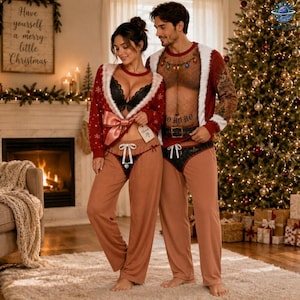 Funny Couple Christmas Fake Body Sweatshirt and Pajama Pants Set, Funny Xmas Set, Santa Gag Shirt, Christmas Party Outfit, Ugly Xmas Gift
