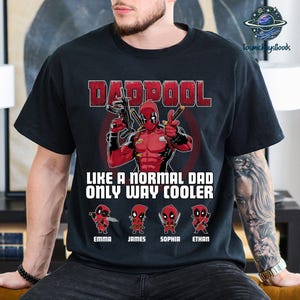Funny Deadpool Fathers Day Shirt, Dadpool Shirt, Cool Dad Shirt, Dad Life Shirt, Gift for New Dad, Custom Kid Name Shirt for Dad 画像 1
