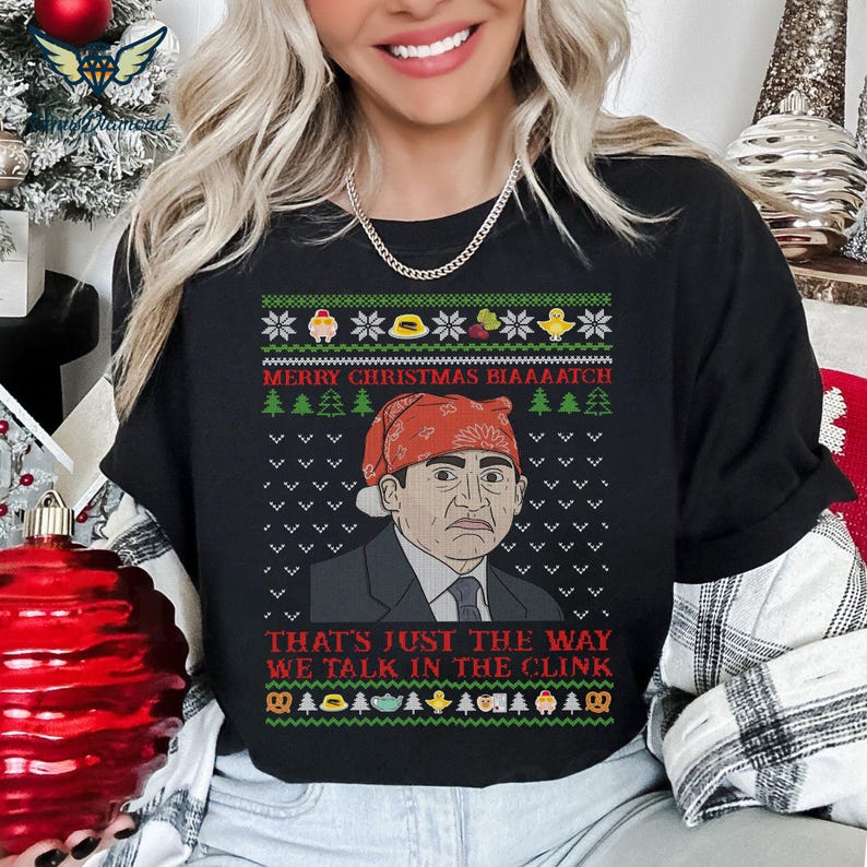 Michael Scott Ugly Christmas Sweatshirt, Merry Christmas Biaaatch, the