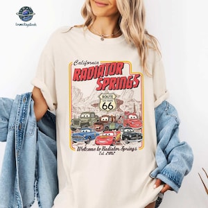 Vintage Radiator Springs Comfort Colors Shirt, Lightning McQueen Disneyland Tee, Pixar Cars Family Shirts, DisneyVacation Shirt, Disneytrip immagine 3