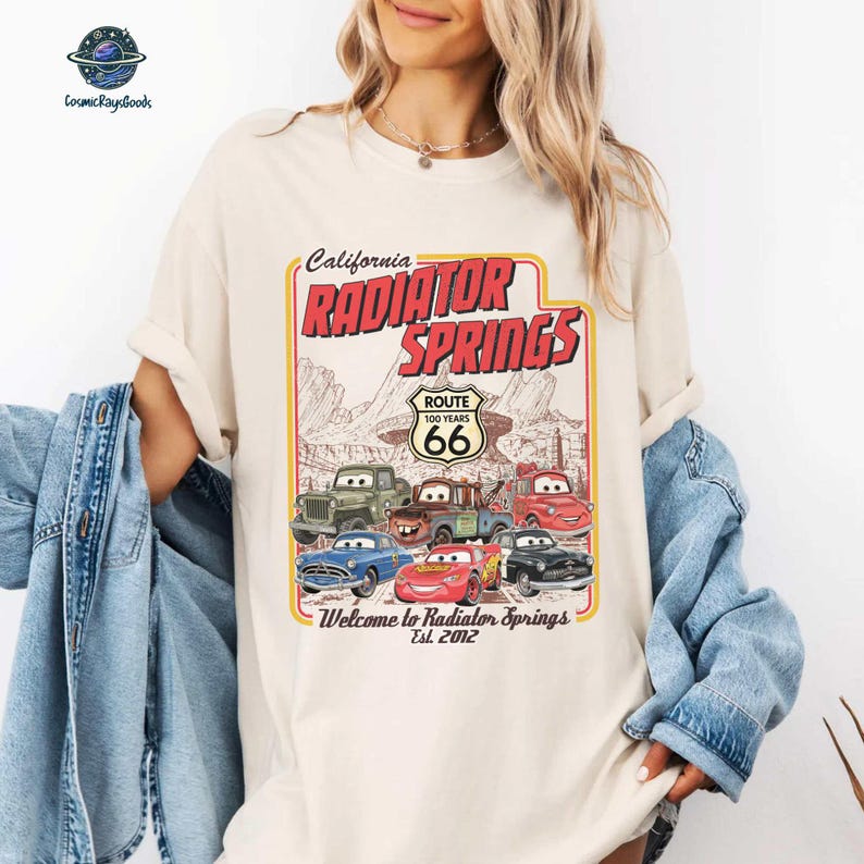 Vintage Radiator Springs Comfort Colors Shirt, Lightning McQueen Disneyland Tee, Pixar Cars Family Shirts, DisneyVacation Shirt, Disneytrip immagine 3