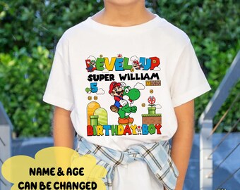 Personalize Super Mario Birthday Shirt, Super Mario Family shirts, Bowser Mario Yoshi Peach Toad, Custom Super Mario Birthday T-Shirt