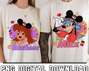 Descarga del paquete PNG Her Max His Roxanne, Descarga del paquete PNG A Goofy Movie, Descarga instantánea de la pareja Roxanne y Max, Pareja de Disneyland digital