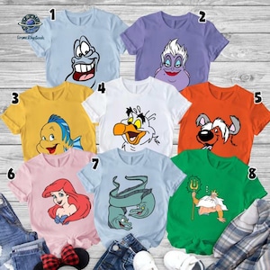 Camiseta a juego de La Sirenita / Camiseta con cara de disfraz de Flounder, Sebastian Max y Scuttle / Cosplay de La Sirenita / Disfraz de princesa Ariel imagen 1