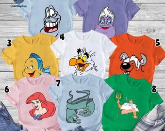 Little Mermaid Group Matching Shirt | Flounder,Sebastian Max & Scuttle Costume Face Shirt | Little Mermaid Cosplay | Ariel Princess Costume