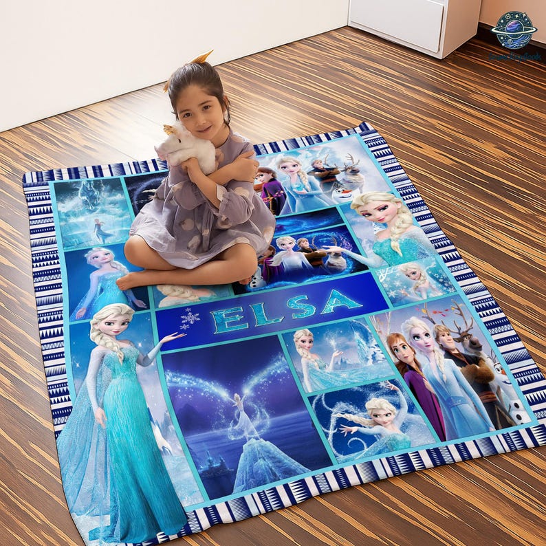 Manta personalizada de la película Frozen, manta de Frozen Elsa Anna Olaf DisneyWorld, regalo de Navidad, manta polar de dibujos animados, edredón de dibujos animados imagen 2