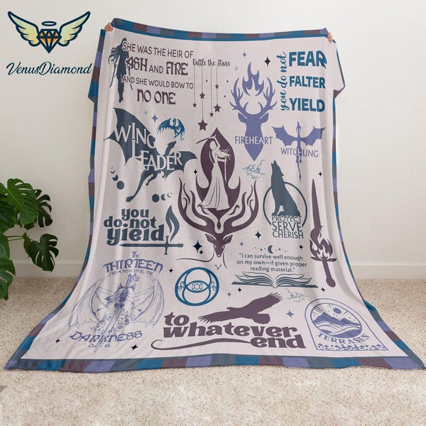 Manta polar del Trono de Cristal, Mercancía de SJM, Mercancía de Acotar, Regalo literario, Manon Blackbeak, Rowan Whitethorn, Trono de Cristal, La oscuridad nos reclama