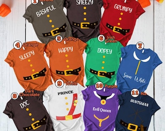 Snow White And The Seven Dwarfs Halloween Costume Tees, Snow White and Seven Dwarfs Matching Shirts, Halloween Group Shirts, Halloween Party