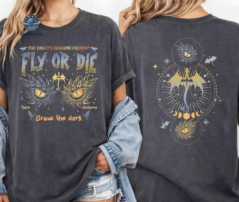 Dragon Rider Onyx Storm Brave The Dark Comfort Colors T-shirt, Fourth Wing Dragon Fly or Die Shirt, Fantasy Dragon Book Shirt, Gift for Her image 1