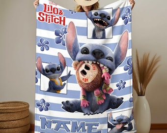 Personalized Stitch Blanket, Disneyland Stitch Blanket, Stitch Birthday Gifts, Stitch Blanket For Kids, Custom Name Blanket