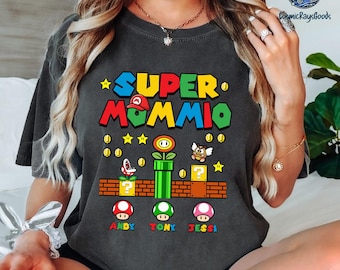 Super Mommio Shirt, super mario mom shirt, personalized Mommio shirt with Kids Names, customize Mother's Day Shirt Gift