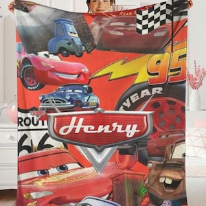 Personalized Name Cars Movies Blanket, Lightning MCQueen Baby Blanket, Disneyland Cars Blanket, Cars Movie Characters Blanket, Gift For Fans image 1