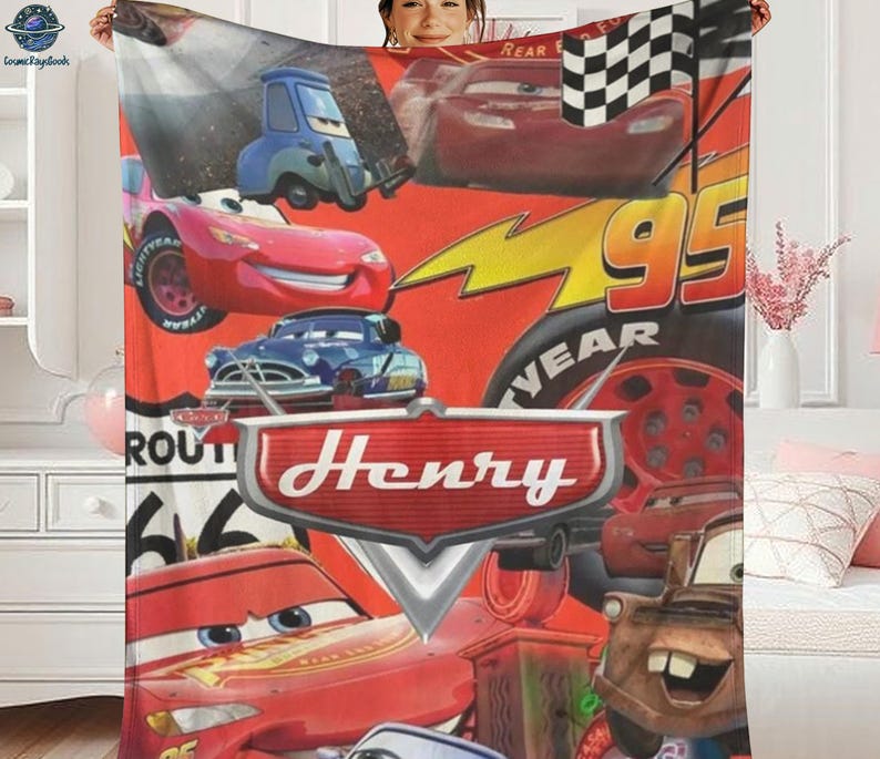 Personalized Name Cars Movies Blanket, Lightning MCQueen Baby Blanket, Disneyland Cars Blanket, Cars Movie Characters Blanket, Gift For Fans image 1