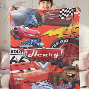 Personalized Name Cars Movies Blanket, Lightning MCQueen Baby Blanket, Disneyland Cars Blanket, Cars Movie Characters Blanket, Gift For Fans image 2