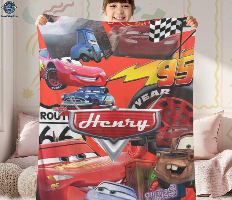 Personalized Name Cars Movies Blanket, Lightning MCQueen Baby Blanket, Disneyland Cars Blanket, Cars Movie Characters Blanket, Gift For Fans image 2