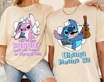 Lilo and Stitch Couples Shirt, Ohana Means Us Stitch Matching Angel, Disneyworld Honeymoon Tshirt, Disneyland Valentines Engagement Tee