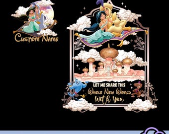 Pareja de Aladdin y Jasmine de Disneyland personalizada (PNG), descarga de pareja de Disneyland personalizada, princesa Jasmine (PNG), pareja a juego