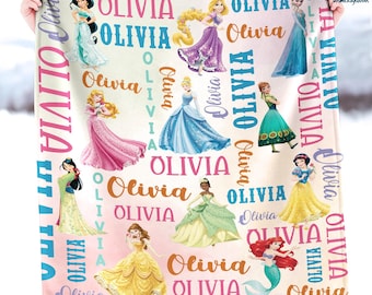 Custom Name Princess Disneyland Fleece Blanket, Princess Disneytrip Blanket, Fleece Blanket, Princess Blanket, Personalized Blanket