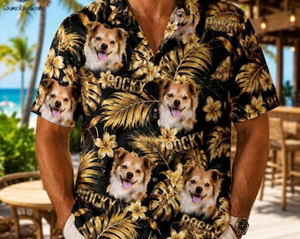 Personalized Pet Face Hawaiian Shirt, Custom Name Floral Tropical Shirt, Pet Owner Gift, Pet Lover Summer Outfit