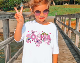 Custom Name Angel Shirts, Personalized Stitch Angel Toddler Birthday Gift Tee, Family Matching Outfits, Custom Birthday Girl Gifts