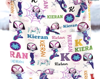 Personalized Spidey and His Amazing Friends Ghost Spider Blanket, Spiderwoman Blanket, Spiderman Cartoon Blanket, Custom Baby Blanket