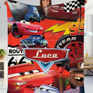 Personalized Name Cars Movies Blanket, Lightning MCQueen Baby Blanket, Disneyland Cars Blanket, Cars Movie Characters Blanket, Gift For Fans image 3