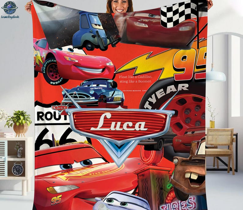 Personalized Name Cars Movies Blanket, Lightning MCQueen Baby Blanket, Disneyland Cars Blanket, Cars Movie Characters Blanket, Gift For Fans image 3