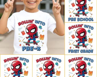 Spider Man Rollin' Into School Shirt, Spidey Back to School Matching Shirt, Back to School Shirt, Spiderman Shirts, 1st Day of School