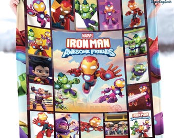 Iron Man and His Awesome Friends Blanket, MCU Iron Man Blanket, Superhero Blanket, Christmas Gift, Iron Man Blanket Gifts for Kids