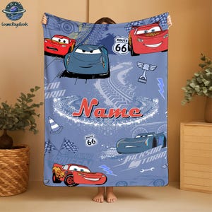 Custom Name Cars Movie Blanket, Lightning McQueen Blanket, Cars Land Blanket, Birthday Boy Gifts Fleece Blanket image 1