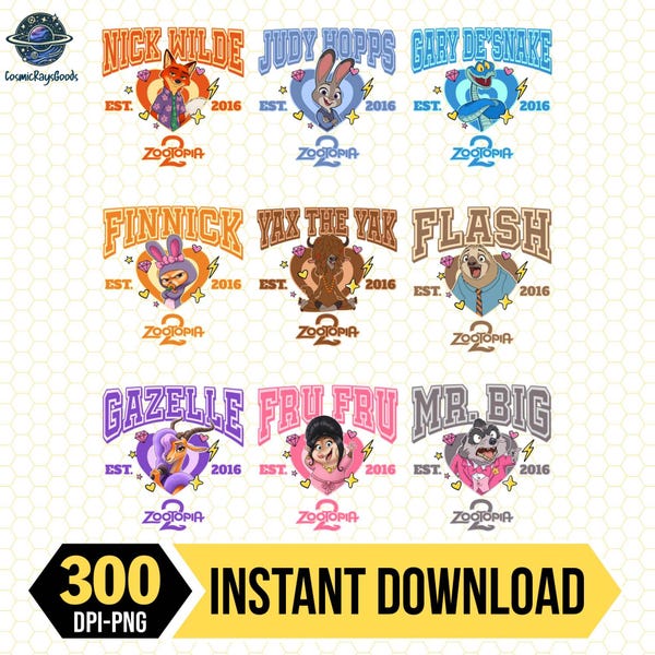 Zootopia-karaktärer PNG-paket för nedladdning, Nick Wilde, Judy Hopps, DisneyTrip Zootopia Png, Zootopia-sublimeringstryck, PNG-paket för nedladdning