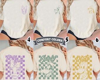 Comfort Colors Disneyworld Characters Tee, Mickey Minnie Donald Daisy Goofy Pluto Retro Checkered Graphic Shirt, Magic Kingdom Outfit
