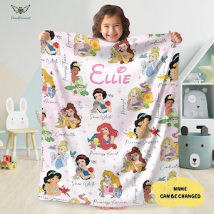 Custom Disneyland Princess Blanket, Princess Blanket Gift for Her, Cinderella Snow White Belle Jasmine Ariel Princess, Birthday Girl Blanket