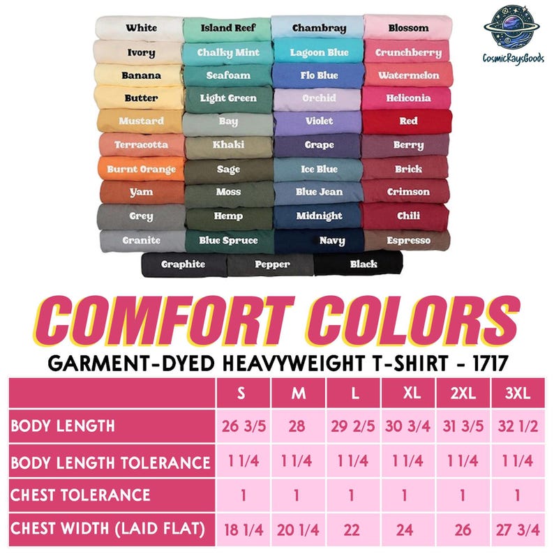 a poster showing different colors of comfort colors