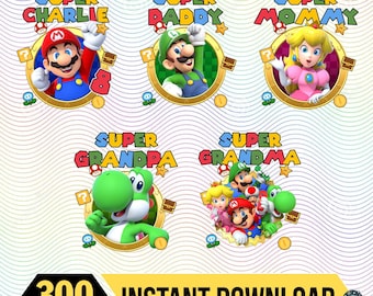 Paquete PNG de cumpleaños de Super Mario personalizado, PNG a juego para la familia de Super Mario, cumpleaños de Mario Bros, regalos de cumpleaños, superpapá, supermamá
