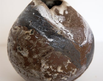 Dark Black, terrain  moon vase, multi layer wabi sabi hand made III